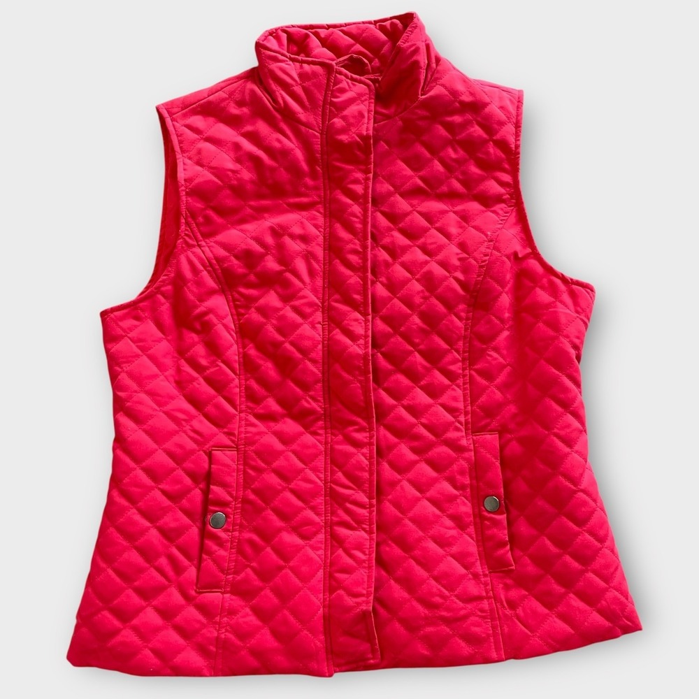 Christopher & Banks Quilted Vest Women Medium Red Pocket Classic Layering Preppy - Picture 1 of 6